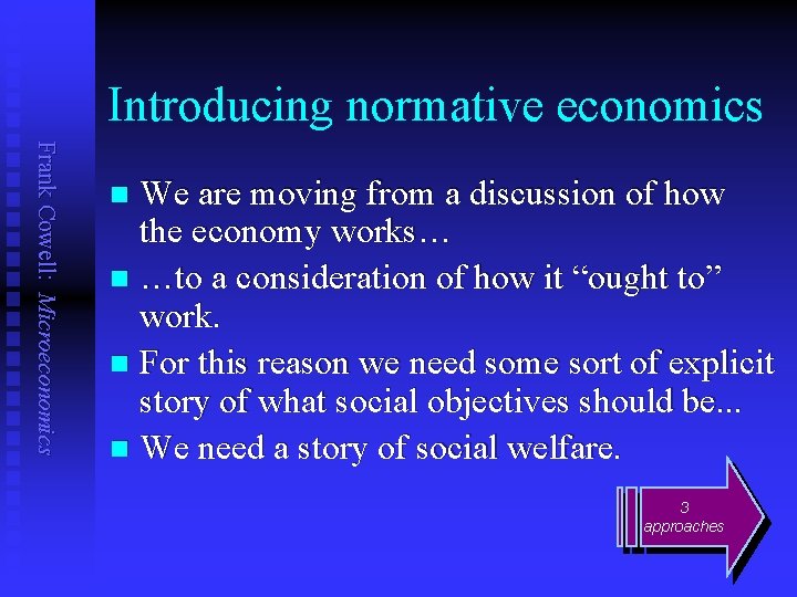 Introducing normative economics Frank Cowell: Microeconomics We are moving from a discussion of how