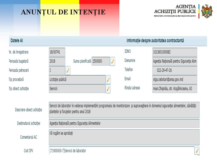 ANUNȚUL DE INTENȚIE 18 ANUNȚUL DE INTENȚIE 18