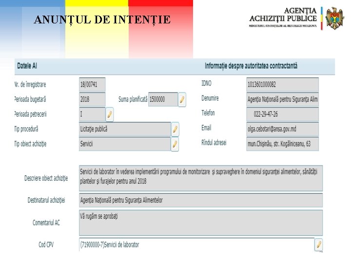 ANUNȚUL DE INTENȚIE 18 