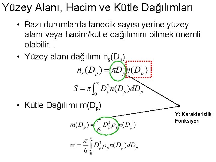 Yüzey Alanı, Hacim ve Kütle Dağılımları • Bazı durumlarda tanecik sayısı yerine yüzey alanı