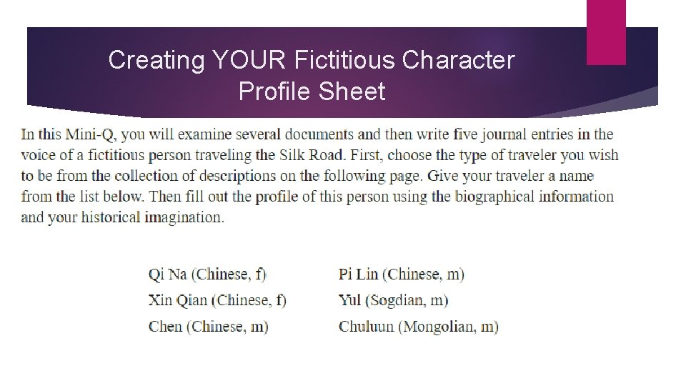 Creating YOUR Fictitious Character Profile Sheet 
