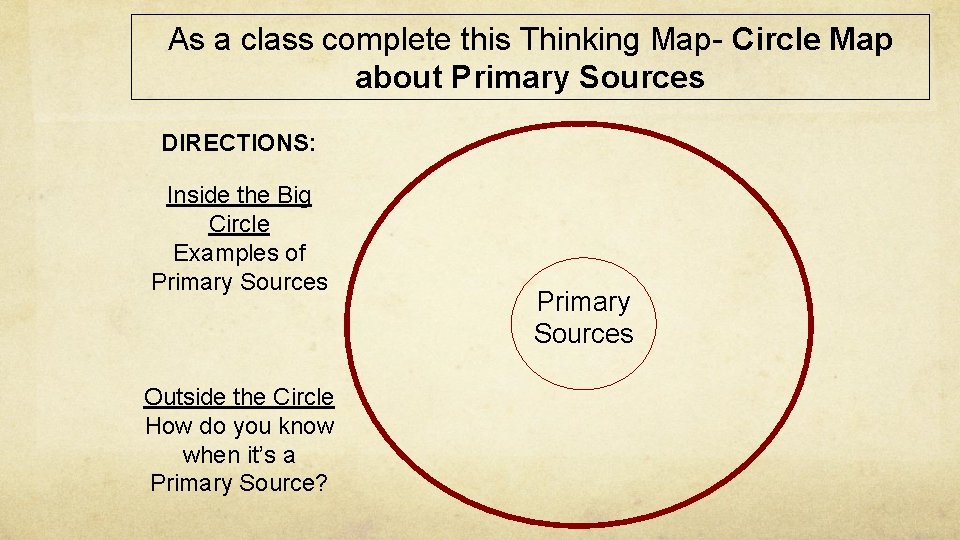 As a class complete this Thinking Map- Circle Map about Primary Sources DIRECTIONS: Inside