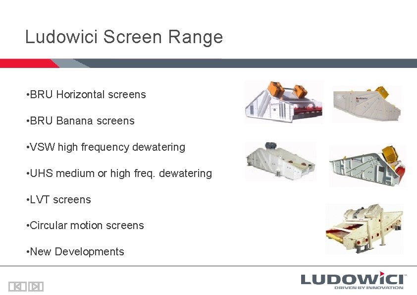 Ludowici Screen Range • BRU Horizontal screens • BRU Banana screens • VSW high