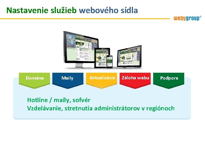 Nastavenie služieb webového sídla Doména Maily Aktualizácia Záloha webu Podpora Hotline / maily, sofvér