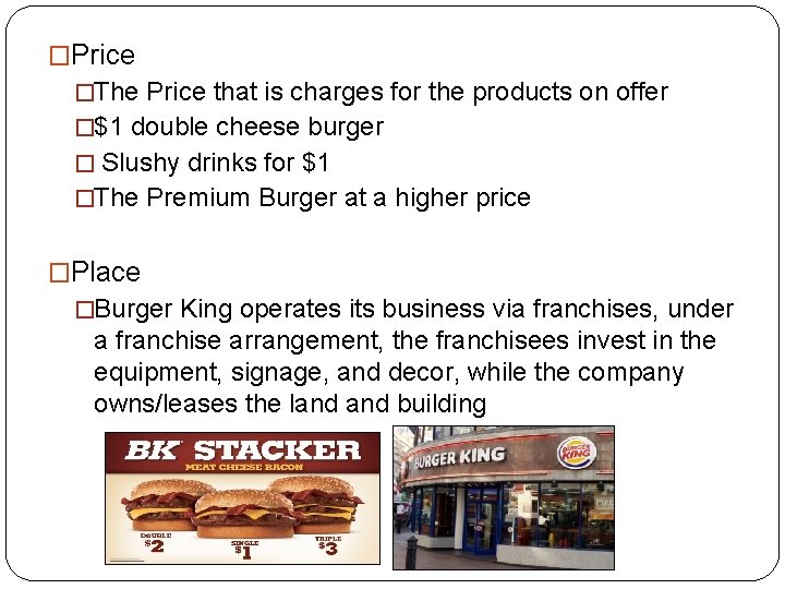 �Price �The Price that is charges for the products on offer �$1 double cheese