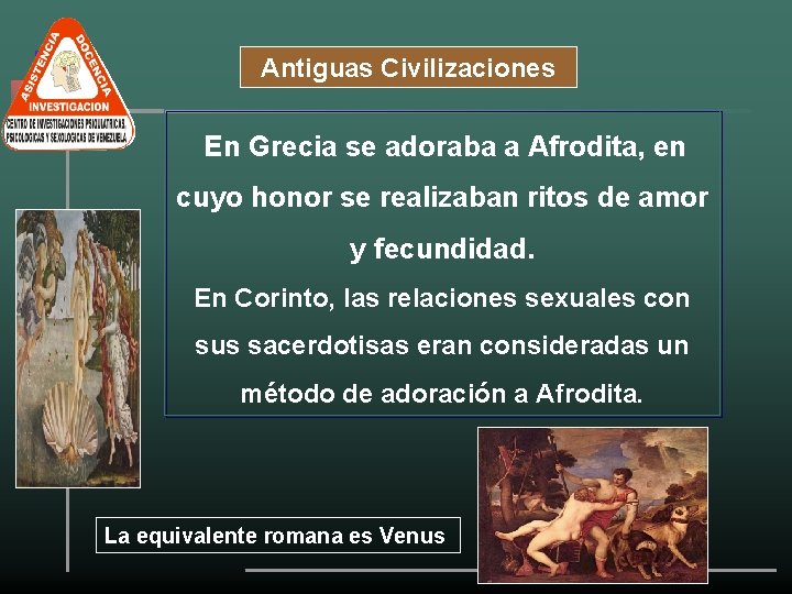 Antiguas Civilizaciones En Grecia se adoraba a Afrodita, en cuyo honor se realizaban ritos