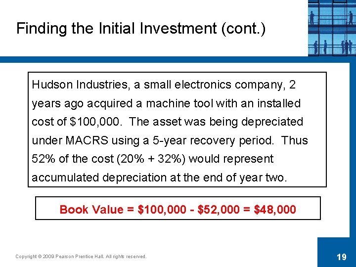 Finding the Initial Investment (cont. ) Hudson Industries, a small electronics company, 2 years