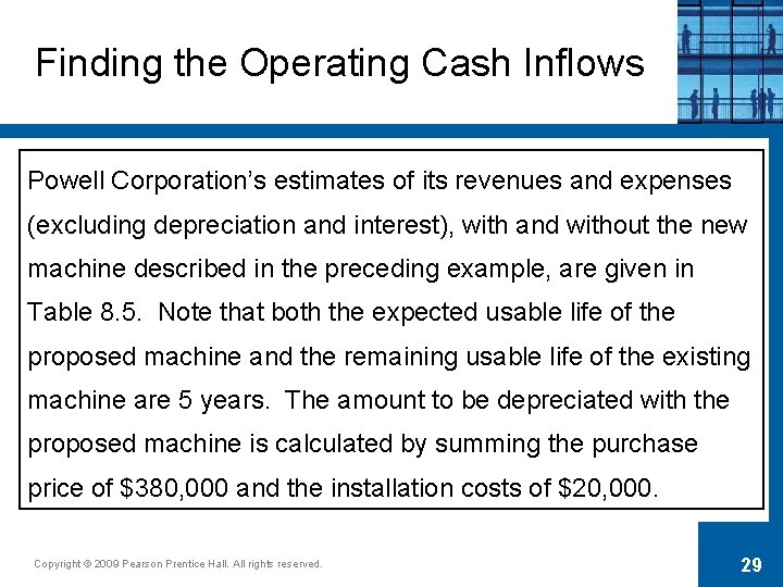 Finding the Operating Cash Inflows Powell Corporation’s estimates of its revenues and expenses (excluding