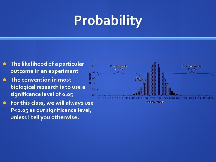 Probability The likelihood of a particular outcome in an experiment The convention in most