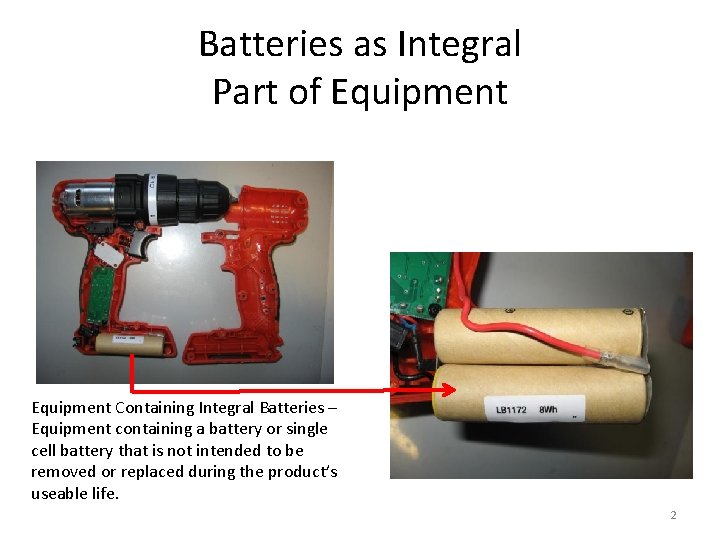 Batteries as Integral Part of Equipment Containing Integral Batteries – Equipment containing a battery