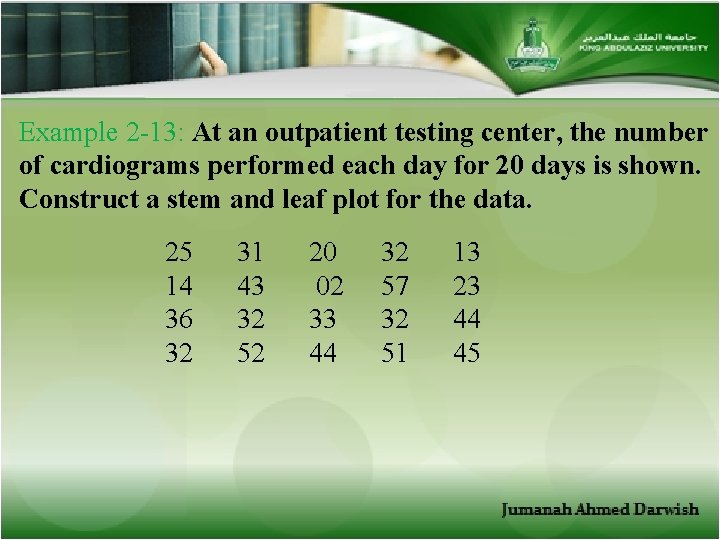 Example 2 -13: At an outpatient testing center, the number of cardiograms performed each