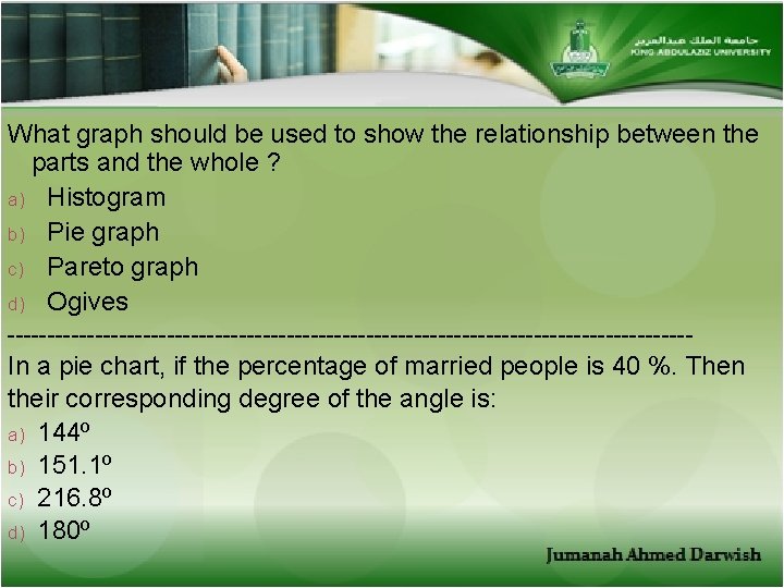What graph should be used to show the relationship between the parts and the