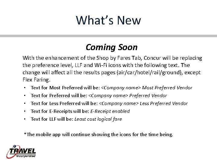 What’s New Coming Soon With the enhancement of the Shop by Fares Tab, Concur
