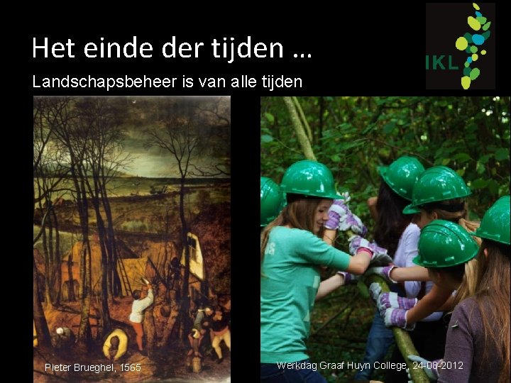 Het einde der tijden … Landschapsbeheer is van alle tijden Pieter Brueghel, 1565 Werkdag