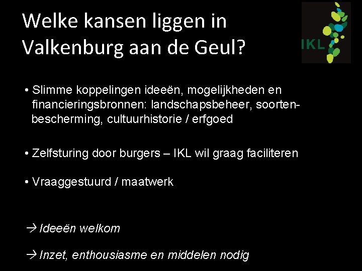 Welke kansen liggen in Valkenburg aan de Geul? • Slimme koppelingen ideeën, mogelijkheden en