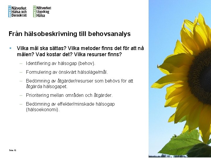 Från hälsobeskrivning till behovsanalys § Vilka mål ska sättas? Vilka metoder finns det för