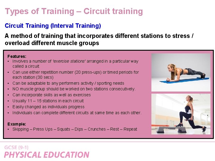 Types of Training – Circuit training Circuit Training (Interval Training) A method of training Types of Training – Circuit training Circuit Training (Interval Training) A method of training