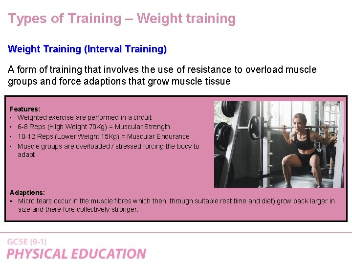 Types of Training – Weight training Weight Training (Interval Training) A form of training Types of Training – Weight training Weight Training (Interval Training) A form of training