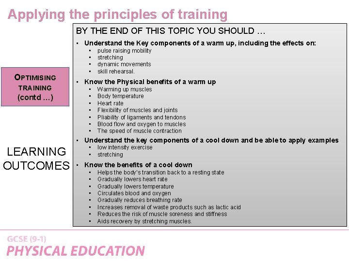 Applying the principles of training BY THE END OF THIS TOPIC YOU SHOULD … Applying the principles of training BY THE END OF THIS TOPIC YOU SHOULD …