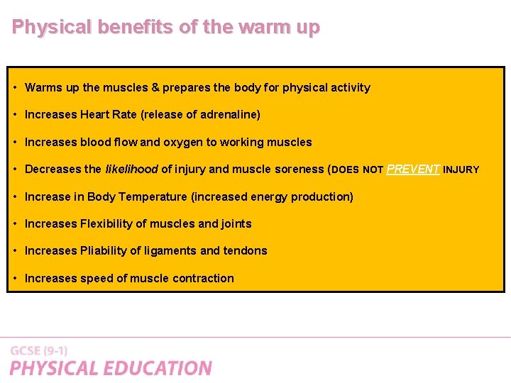 Physical benefits of the warm up • Warms up the muscles & prepares the Physical benefits of the warm up • Warms up the muscles & prepares the