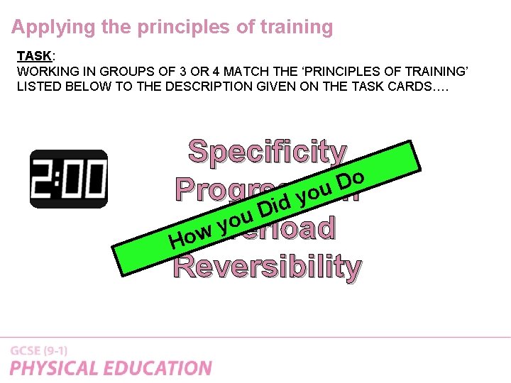Applying the principles of training TASK: WORKING IN GROUPS OF 3 OR 4 MATCH Applying the principles of training TASK: WORKING IN GROUPS OF 3 OR 4 MATCH