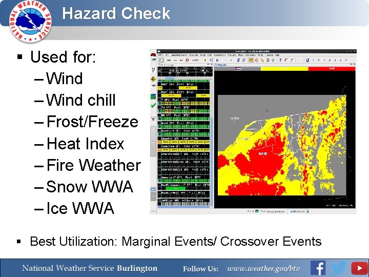 Hazard Check § Used for: – Wind chill – Frost/Freeze – Heat Index –