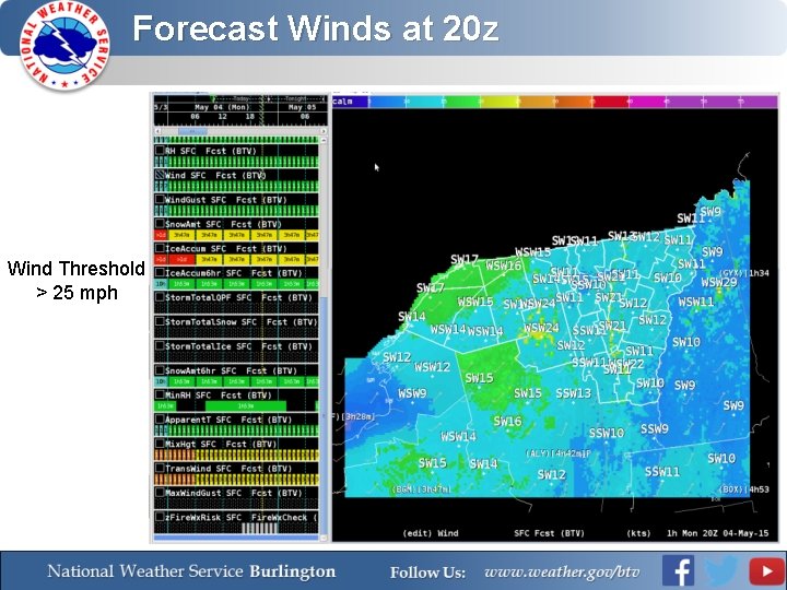 Forecast Winds at 20 z Wind Threshold > 25 mph 
