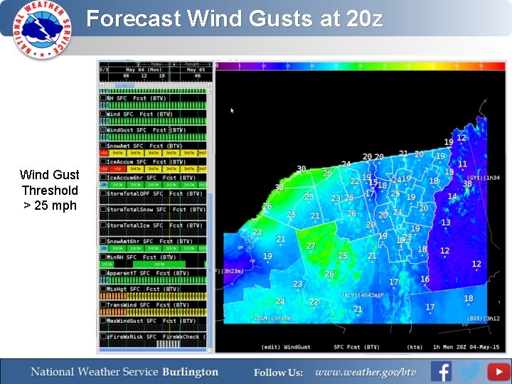 Forecast Wind Gusts at 20 z Wind Gust Threshold > 25 mph 