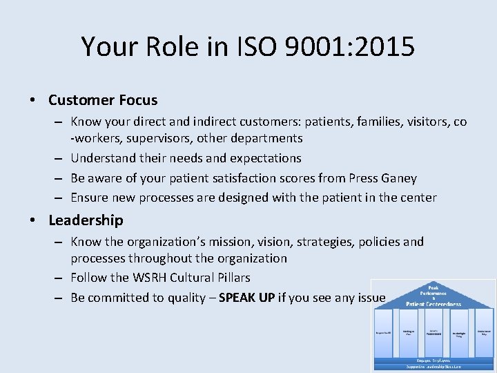 Your Role in ISO 9001: 2015 • Customer Focus – Know your direct and