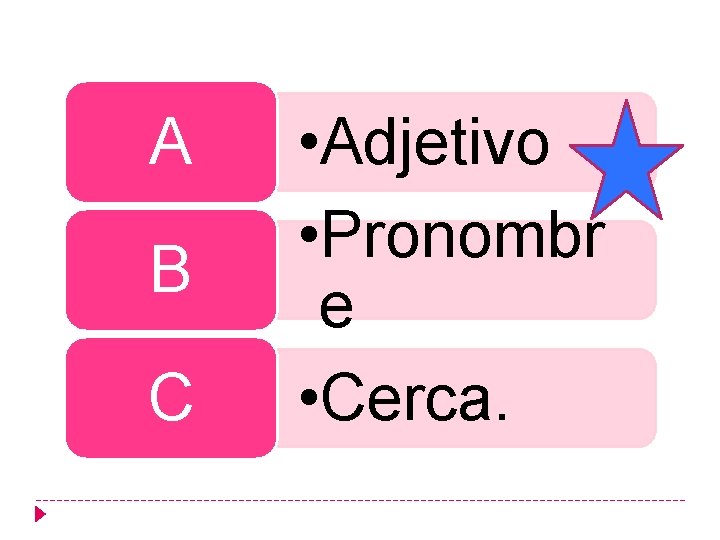 A B C • Adjetivo • Pronombr e • Cerca. 