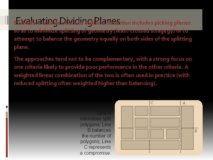 Evaluating Dividing Planes Evaluation criteria of use to collision detection includes picking planes so
