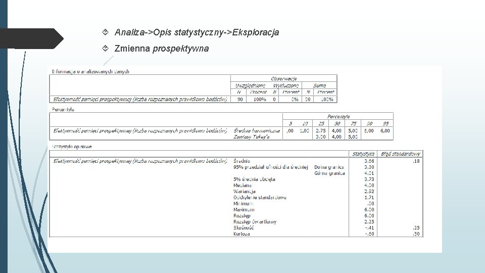  Analiza->Opis statystyczny->Eksploracja Zmienna prospektywna 