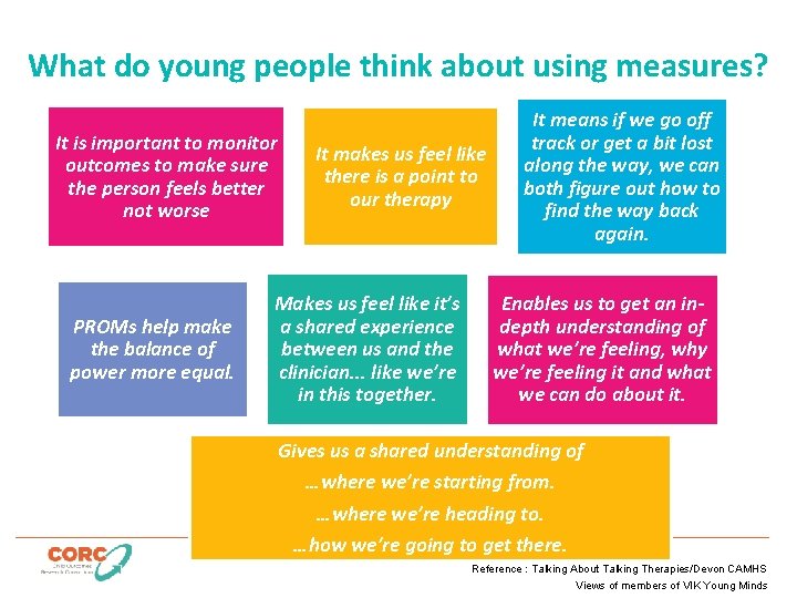 What do young people think about using measures? It is important to monitor outcomes
