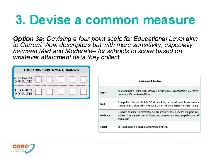 3. Devise a common measure Option 3 a: Devising a four point scale for