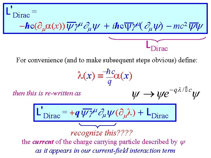 L'Dirac = -ħc( (x)) g + iħc g ( ) mc 2 LDirac For