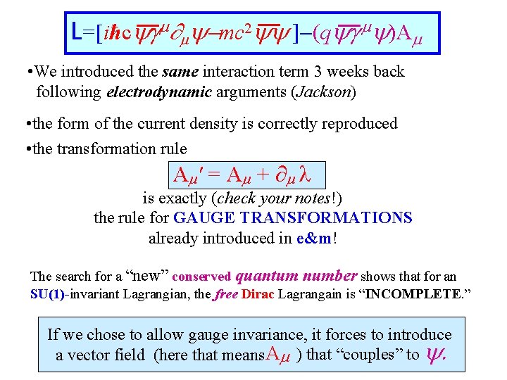 L=[iħc g mc 2 ]-(q g )A • We introduced the same interaction term