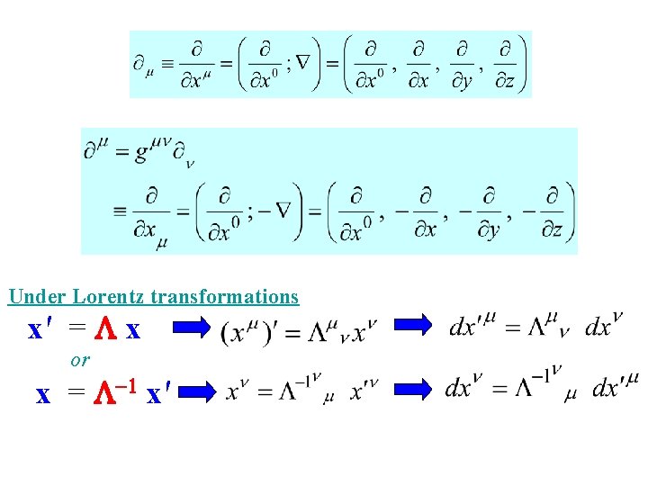 Under Lorentz transformations x' = L x or x = L-1 x' 