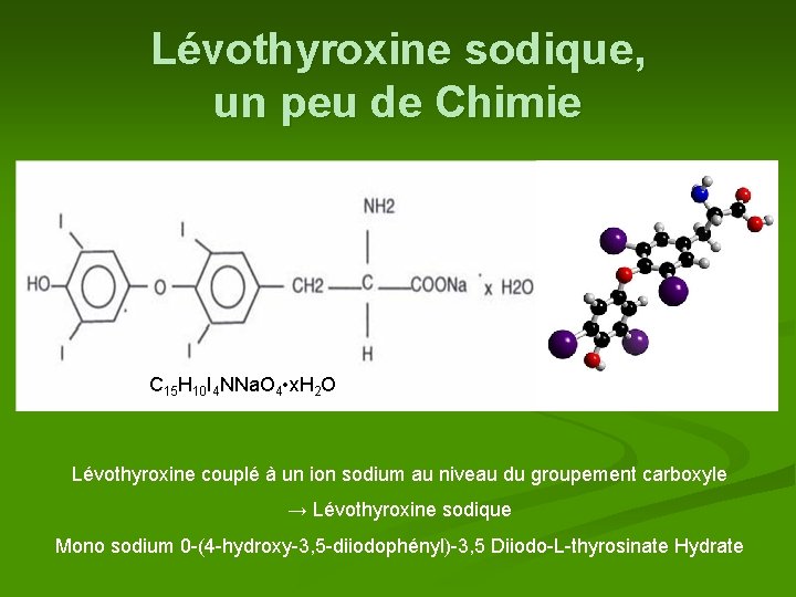 Lévothyroxine sodique, un peu de Chimie C 15 H 10 I 4 NNa. O