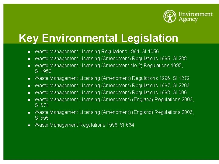 Environmental Legislation for Business David Elliott Environment Officer