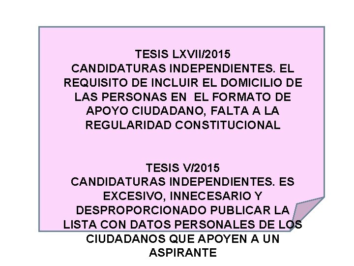 TESIS LXVII/2015 CANDIDATURAS INDEPENDIENTES. EL REQUISITO DE INCLUIR EL DOMICILIO DE LAS PERSONAS EN