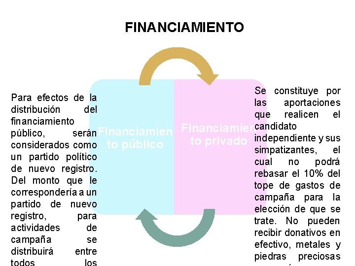 FINANCIAMIENTO Para efectos de la distribución del financiamiento público, serán Financiamien considerados como to
