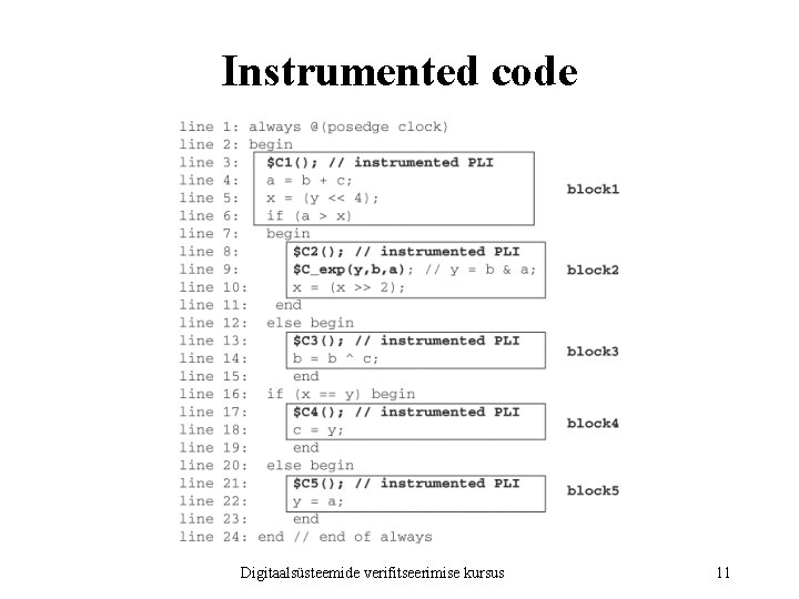 Instrumented code Digitaalsüsteemide verifitseerimise kursus 11 
