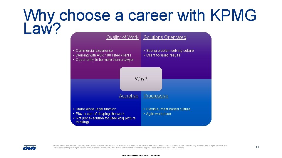 Why choose a career with KPMG Law? Quality of Work • Commercial experience •