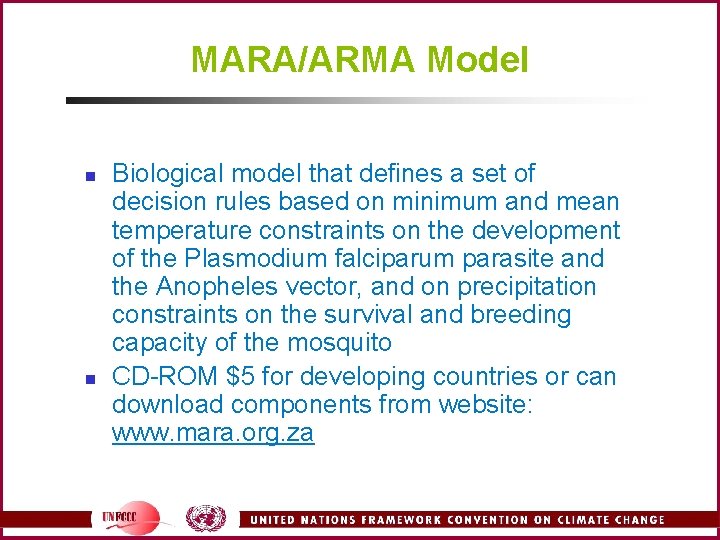 MARA/ARMA Model n n Biological model that defines a set of decision rules based