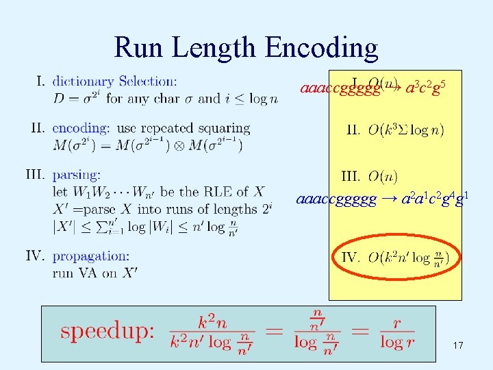 Run Length Encoding aaaccggggg → a 3 c 2 g 5 aaaccggggg → a