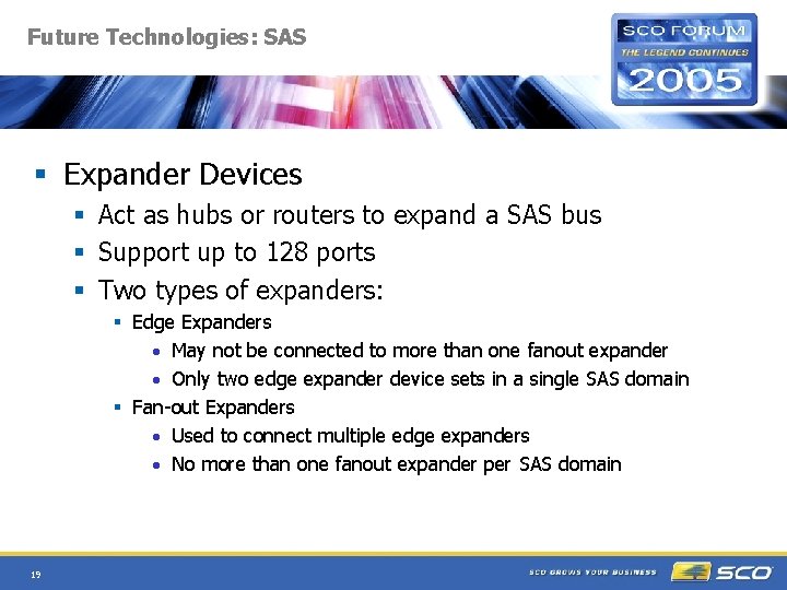 Future Technologies: SAS § Expander Devices § Act as hubs or routers to expand