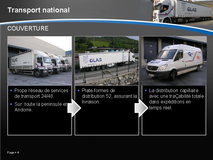 Transport national COUVERTURE Prope réseau de services de transport 24/48. Sur toute la peninsule