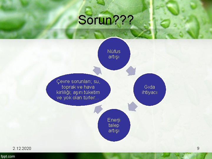 Sorun? ? ? Nüfus artışı Çevre sorunları; su, toprak ve hava kirliliği; aşırı tüketim