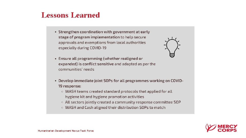 Lessons Learned Humanitarian-Development Nexus Task Force 