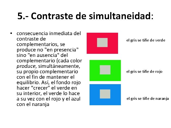 5. - Contraste de simultaneidad: • consecuencia inmediata del contraste de complementarios, se produce